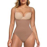 SHAPERX Women's Shaping Bodysuits Open Bust Tummy Control Body Shaper Mid-Thigh Bodysuit Shorts Seamless Shapewear