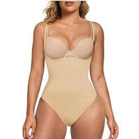 SHAPERX Women's Shaping Bodysuits Open Bust Tummy Control Body Shaper Mid-Thigh Bodysuit Shorts Seamless Shapewear