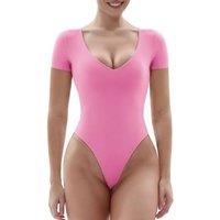 SHAPERX Body-Hugging Bodysuit for Women Long Sleeve/Short Sleeve High Stretch Leotard Top Thong Crew Neck