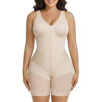 SHAPERX Women's Shapewear Bodysuit, V-Shaped Faja Colombiana Tummy Control Body Shaper with Zip & Hooks, Butt Lifter Sculpting Bodysuit for Postpartum