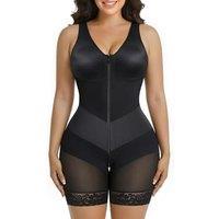 SHAPERX Women's Shapewear Bodysuit, V-Shaped Faja Colombiana Tummy Control Body Shaper with Zip & Hooks, Butt Lifter Sculpting Bodysuit for Postpartum