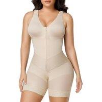 SHAPERX Women's Shapewear Bodysuit, V-Shaped Faja Colombiana Tummy Control Body Shaper with Zip & Hooks, Butt Lifter Sculpting Bodysuit for Postpartum