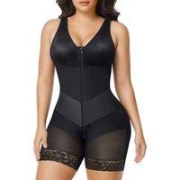 SHAPERX Women's Shapewear Bodysuit, V-Shaped Faja Colombiana Tummy Control Body Shaper with Zip & Hooks, Butt Lifter Sculpting Bodysuit for Postpartum
