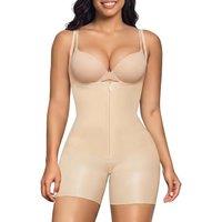SHAPERX Women's Shapewear Bodysuit Bonded Tummy Control Panel Seamless Faja Zip-Up Mid Thigh Body Shaper with Zipper Crotch