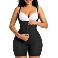 SHAPERX Women's Shapewear Bodysuit Bonded Tummy Control Panel Seamless Faja Zip-Up Mid Thigh Body Shaper with Zipper Crotch