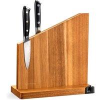 Gourmetop Knife Block Without Knives, Magnetic Knife Holder with Sharpener, Magnetic Knife Block with Sharpener, 100% Acacia Wood Magnetic Knife Holde