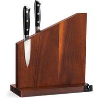 Gourmetop Knife Block Without Knives, Magnetic Knife Holder with Sharpener, Magnetic Knife Block with Sharpener, 100% Acacia Wood Magnetic Knife Holde