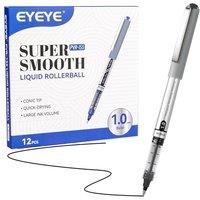 EYEYE 0.5mm Black Pens 12 Pack, Extra Fine Point Rollerball Pen Quick Dry, Liquid Ink Pens Fine Point Smooth Writing Pens for Journaling, Note Taking,