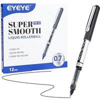 EYEYE Black Rollerball Pens 12 Pack, 0.7mm Medium Point Roller Ball Pen Quick Dry, Liquid Ink Pens Fine Point Smooth Writing Pens for Journaling, Note