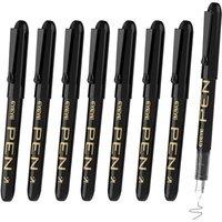 EYEYE Disposable Fountain Pens, 8 Pack Black Fine Point Pens Calligraphy Pens for Writing, Stainless Steel Nib, Smooth Writing for Journaling, Draftin