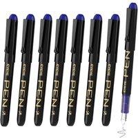EYEYE Fountain Pens for Writing, 8 Pack Blue Fine Point Pens Disposable Fountain Pens Stainless Steel Nib, Smooth Writing for Calligraphy, Journaling,