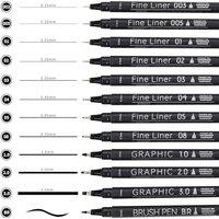 EYEYE Micro Fineliner Pens, Black Drawing Art Pens,12 Archival Pen Waterproof Ink Set Artist Supplies Archival Inking Markers Sketch Outline Pen, Prec