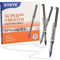 EYEYE 0.5mm Rollerball Pens Needle Tip, 12 Pack 3 Colours Extra Fine Point Roller Ball Pen Quick Dry, Liquid Ink Pens Fine Point Smooth Writing Pen fo