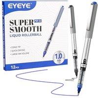EYEYE 1.0mm Rollerball Pens, 6 Black 6 Blue Roller Ball Pens Bold Point Quick Dry, Liquid Ink Pens Fine Point Smooth Writing Pens for Journaling, Note