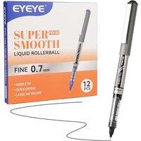 EYEYE Black Rollerball Pens 0.7mm Needle Tip 12 Pack, Medium Point Pen Quick Dry, Liquid Ink Pens Fine Point Smooth Writing Pen for Coloring, Journali