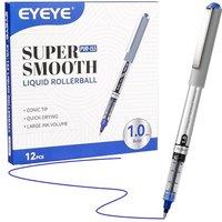 EYEYE Liquid Ink Rollerball Pens 1.0mm Blue, 12 Pack Bold Point Roller Ball Pen Quick Dry, Blue Ink Pens Fine Point Smooth Writing Pens for Journaling