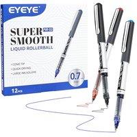 EYEYE Liquid Ink Rollerball Pens 0.7mm, Medium Point Roller Ball Pen 12 Pack 3 Colors Quick Dry, Ink Pens Fine Point Smooth Writing Pens for Journalin