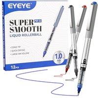 EYEYE Rollerball Pens 1.0mm, 12 Pack 3 Colors Bold Point Roller Ball Pen Quick Dry, Liquid Ink Rollerball Pens Fine Point Smooth Writing Pens for Jour