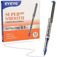EYEYE 0.5mm Blue Pens Needle Roller Ball, 12 Pack Rollerball Pen Extra Fine Point Quick Dry, Liquid Ink Pens Fine Point Smooth Writing Pen for Colouri