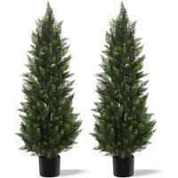Vitalismo Artificial Topiary Cedar Trees 4ft, Realistic Fake Plants Indoor Outdoor with PE Leaves, Faux Boxwood Evergreen Pine Shrubs for Entrance Pat