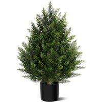 Artificial Topiary Cedar Trees 60cm, Indoor Outdoor Fake Potted Boxwood Evergreen Plants with PE Leaves, Faux Bushes Shrub Pine Tree for Home Garden F