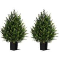 Artificial Topiary Cedar Trees 60cm, Indoor Outdoor Fake Potted Boxwood Evergreen Plants with PE Leaves, Faux Bushes Shrub Pine Tree for Home Garden F
