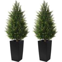 Artificial Trees Outdoors, 4ft Large Fake Plants 2 Pack Topiary Tree Faux Cedar Plant with Pot, Potted Evergreen Shrubs for Front Door Garden Indoor H