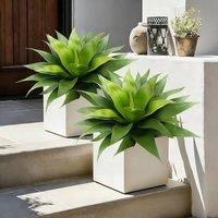 Vitalismo Artificial Plants Outdoor, Fake Evergreen Shrubs Plastic Agave Plant Outdoor 23.6 inch Wide Fake Bush Fern for Front Door Garden Indoor Home