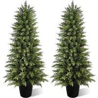 Vitalismo Artificial Cypress Tree Indoor Outdoor 4ft, Set of 2 Tall Fake Potted Plant with Soft TPE Leaves, Realistic Cedar Shrubs Topiary Greenery fo