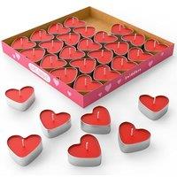 THE TWIDDLERS 50 Pack Red Love Heart Candles Tea Lights (4cm) - Smoke-Free Bulk Set for Romantic Valentine's Dinners, Anniversaries, Wedding Proposals