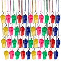 THE TWIDDLERS 60-Piece Neon Plastic Whistles with Lanyards - Loud Sports Whistle Multipack in Assorted Colours for Kids Party Bags, Football Referees