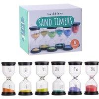 THE TWIDDLERS 6 Hourglass Sand Timers for Kids - 1,3,5,10,15 & 30 Minute Glass Egg Timers for Children & Adults - Visual Sensory Kids Sand Timer