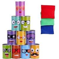 THE TWIDDLERS 13-Piece Tin Can Alley Target Toss Game - Classic Fairground Bean Bag Throwing Garden Game for Kids, Adults and Family Fun