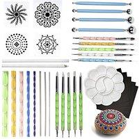 THE TWIDDLERS 35 Piece Mandala Dotting Tools Stencil Kit, with Acrylic Paint Tray - Rock Stone Painting Canvas & Nail Arts Kids' Mandalas, Kids Arts a