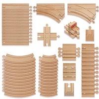 THE TWIDDLERS 64 Piece Wooden Train Track Expansion Pack, Large Set Compatible with All Major Brand Toy Trains - Wide Selection of Straight and Curved