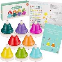 THE TWIDDLERS 8 Rainbow Musical Desk Bells with Songbook - Easy Hand Press Colour-Coded Educational Toy Instrument for Toddlers, Children, and SEN Lea