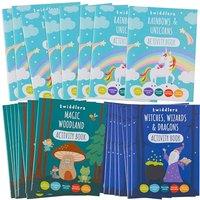 THE TWIDDLERS 24 Mini Colouring Activity Books - Kids Party Bag Fillers - Unicorns, Fairies, Dragons and Woodland - A6 Pocket Size Birthday Party Favo