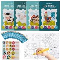 THE TWIDDLERS 12 Pack A5 Farm Colouring Books for Kids (Age 4-8) - Birthday Complete Set with 12 Sticker Sheets and 12 Mini Crayon Packs (4 per Pack)