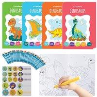 THE TWIDDLERS 12 Pack A5 Dinosaur Colouring Books for Kids (Age 4-8) - Complete Set with 12 Sticker Sheets and 12 Mini Crayon Packs (4 per Pack) for C