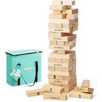 THE TWIDDLERS Large Tumble Tower Garden Lawn Game, 64 Premium Wooden Blocks, Stacks up to 4ft /1.2m High - Building Toys Outdoor Fun for Kids and Adul