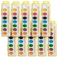 THE TWIDDLERS 10 Water Colour Paints Sets Kids, Individual Palettes with Wooden Paintbrush & 8 Vibrant Colours, Just Add Water, Washable, Perfect Part
