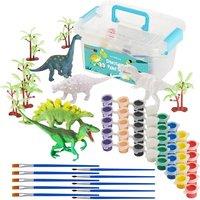 THE TWIDDLERS - 3D Dinosaur DIY Craft Kit with 10 Dinosaur Figurines, Complete Set Including 10 Paint Sets, 10 Brushes, and 10 Tree Accessories, Kids