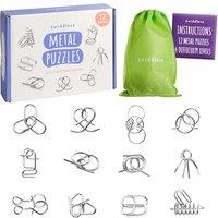 THE TWIDDLERS 12 Pieces Metal Wire IQ Brain Teaser Mind Puzzles, Multipack Mini School Gift Toys and Party Bag Fillers for Kids, Adults Christmas Crac