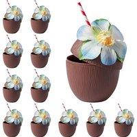 THE TWIDDLERS 24 Reusable Plastic Coconut Cups with Flowers for Decoration & Paper Straws - Garden, Pool & Beach Parties - Tiki Bar, Hawaiian-Themed L