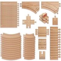 THE TWIDDLERS 128 Piece Wooden Train Track Expansion Pack, Extra Large Bulk Set Compatible with All Major Brand Toy Trains - Selection of Straight and