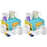 THE TWIDDLERS Decorate Your Own Mug Set, Paint with Colour Pens - 8 Mugs Arts & Crafts Pottery Kit for Kids and Adults, Personalised Birthday Day Gift