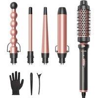 Wavytalk 5 in 1 Curling Wand Set, Multi Hair Curler Set with Thermal Brush and 4 Interchangeable Ceramic Curling Tongs(13-32 mm), Instant Heat Up Curl