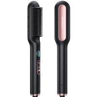 Wavytalk Hair Straightener Brush, Ionic Straightening Brush 2 in 1 UK Plug, Anti-Scald Ceramic Straightener Comb with LED Display for Home Salon and S