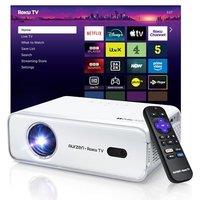Aurzen Roku TV Smart Projector for Bedroom, Roku Streaming Experience Built-in, 1080P FHD, Dolby Audio, Auto Focus & Keystone, Zoom, Portable Mini Pro