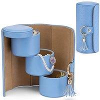 VLANDO Jewellery Box Travel Accessory Storage Organizer Roll Small Faux Leather Travel Jewellery Box for Rings, Earring, Necklaces, Blue